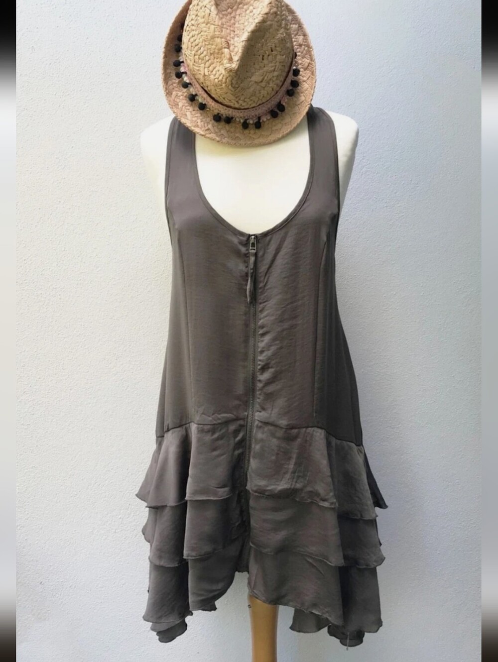 H&M Silky Tiered Ruffle "Rara" Dress - Racerback Boho Mini Size 6